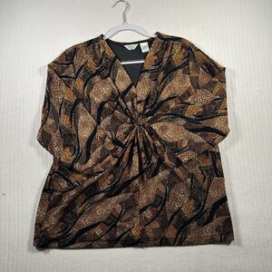 Womens Brown Patterned LAURA ASHLEY WOMAN Stretch 3/4 Sleeve Blouse Top 2X